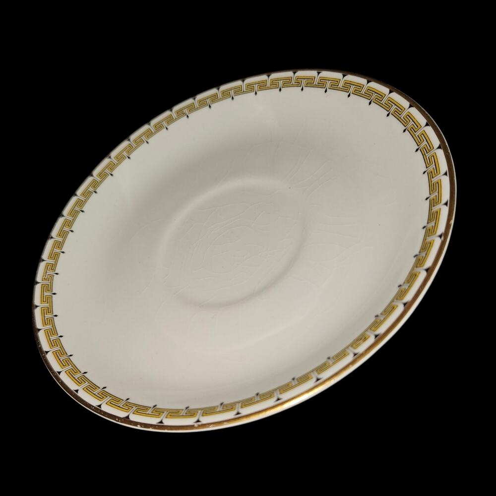 Cleveland China Greek Key Gold Trim Saucer Set of 4 Vintage USA White China READ